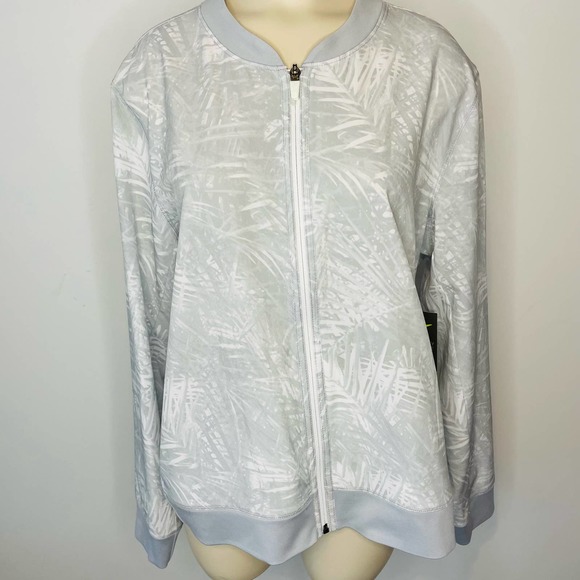 NWT Old Navy Active Bomber Jacket LARGE Womens White Palm Tree Full Zip Athletic - Picture 1 of 9